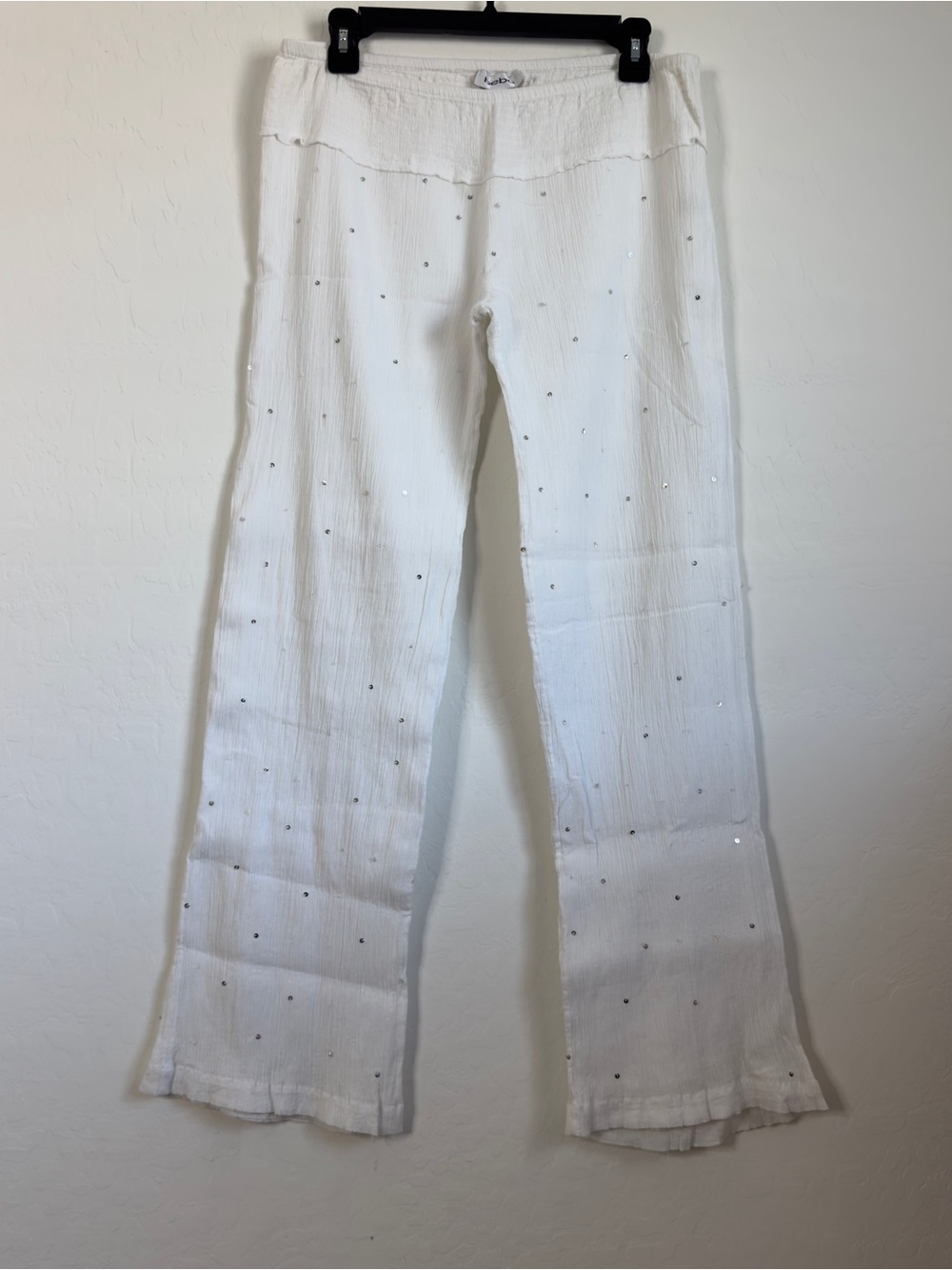 White Gauze Wide-Leg Pants with Sequin Detail